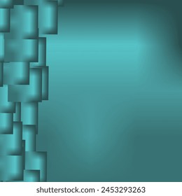 A vertical row of overlapping, translucent squares in various shades of teal on a dark teal background. The squares have a subtle metallic sheen and decrease in size towards the bottom.