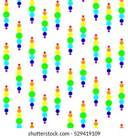 Vertical rows of colorful rainbow circles on white background. Seamless web design texture. Webpage background pattern with bright dots. Seamless vector background
