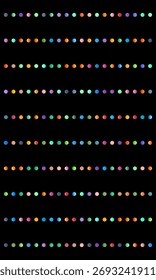 Vertical rows of multicolored dots on a black background, creating a vibrant and eye catching design.