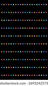 Vertical rows of multicolored dots on a black background, creating a vibrant and eye catching design.