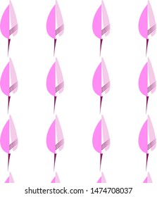 Vertical rows of pink leaves on white background. Pattern. Geometry.