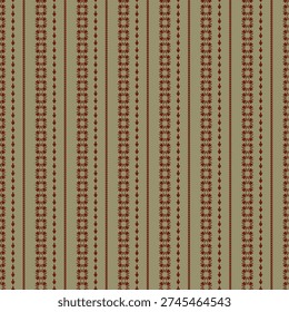 Vertical rust floral stripes on sage green for farmhouse wallpaper, bedding, and kitchen textiles.