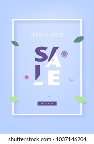 Vertical Sale banner with frame. Sliced text style. Element for graphic design - ad, poster, flyer, tag, coupon, card. Vector illustration.