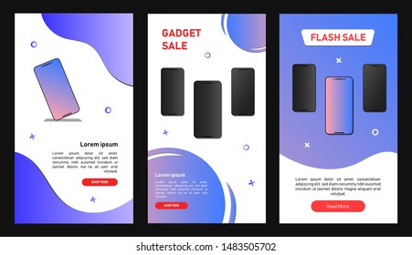 Vertical sale banner set template. Modern wave fluid background template with gradient blue, pink, gradation for sale. For social media post, stories, story, internet ads