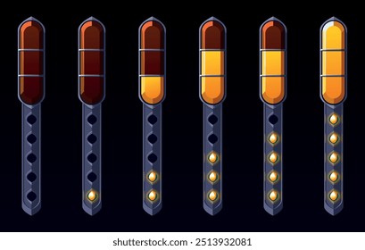 Vertical scale of progress in games. Illustrations of the orange scale are gradually filled.