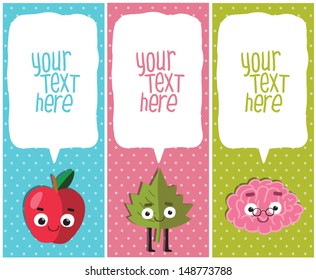 Vertical School banners or Bookmarks. apple, leaf, brain characters