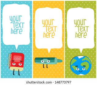 Vertical School banners or Bookmarks. Earth, crayon, abc, alphabet characters