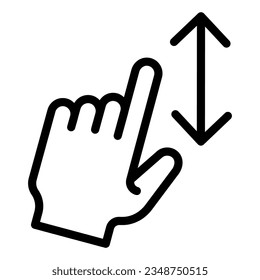 Vertical scoll line icon. One finger scroll vector illustration isolated on white. Gesture outline style designed for and app. Eps 10.