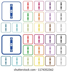 Vertical scroll bar color flat icons in rounded square frames. Thin and thick versions included.