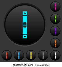 Vertical scroll bar dark push buttons with vivid color icons on dark grey background