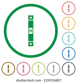 Vertical scroll bar flat color icons in round outlines on white background