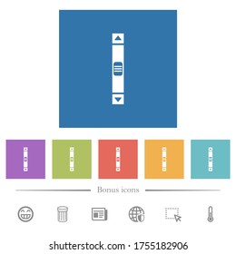 Vertical scroll bar flat white icons in square backgrounds. 6 bonus icons included.