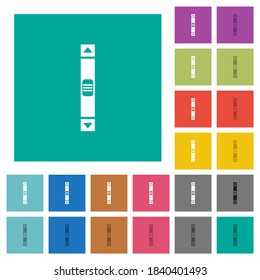 Vertical scroll bar multi colored flat icons on plain square backgrounds. Included white and darker icon variations for hover or active effects.