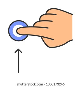 Vertical scroll up gesturing color icon. Touchscreen gesture. Human hand and fingers. Tap, point, click. Using sensory devices. Isolated vector illustration