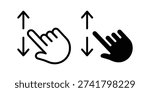 Vertical scroll touch gesture icon vector. Symbol for screen swiping, hand interaction, and mobile navigation. Vector Illustration