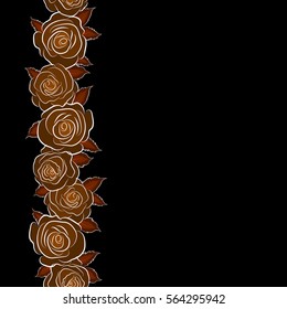 Vertical seamless background in brown roses. Vector seamless background with colored spots and copy space (place for your text).