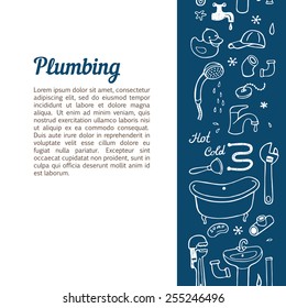Vertical seamless background with hand drawn plumbing doodle set