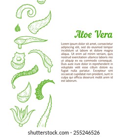 Vertical seamless background with hand drawn aloe vera leaves.