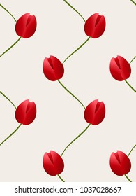 Vertical seamless background with red tulips on a beige background.