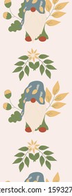 Vertical seamless boarder with gnome and yellow flowers, perfect to use on the web or in print