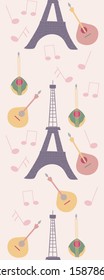 Vertical seamless boarder with tour eiffel and music, perfect to use on the web or in print