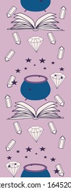 Vertical seamless border with book, cauldron and diamonds, perfect to use on the web or in print
