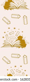 Vertical seamless border with book, gems and celestials, perfect to use on the web or in print