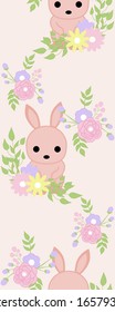 Vertical seamless border with bunny an flower wreath,perfect to use on the web or in print