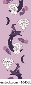 Vertical seamless border with celestials, moon and hands,perfect to use on the web or in print