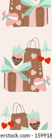 Vertical seamless border with gift boxes and sweets, perfect to use on the web or in print