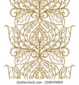 Vertical seamless border. Golden abstract floral decor
