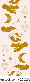 Vertical seamless border with hands, crystal globe and diamonds, perfect to use on the web or in print