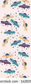 Vertical seamless border with yellow, purple and green ice cream planets, perfect to use on the web or in print