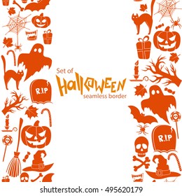 Vertical seamless borders of Halloween icons. Vector stock illustration.