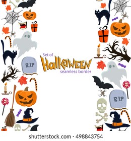 Vertical seamless borders of Halloween icons. Vector stock illustration.