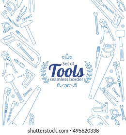 Vertical seamless borders with tool icons. Line illustration of repair tools for decoration. Vector.