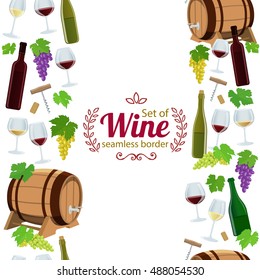 Vertical seamless borders of wine icons. Vector stock illustration.