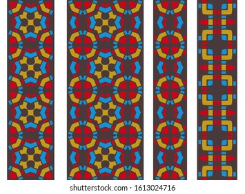 Vertical seamless chinese geometric border with ethnic elements. Vector set of 4. Traditional background. Use for embroidery, braid, tape, ribbon.