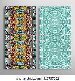 Vertical seamless floral geometric lace patterns set with hand drawn texture for Wedding, Bridal, Valentine's day or Birthday Invitations, fabric or paper print. Vector collection