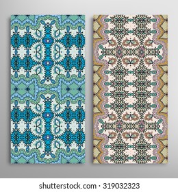 Vertical seamless floral geometric lace patterns set with hand drawn texture for Wedding, Bridal, Valentine's day or Birthday Invitations, fabric or paper print. Vector collection