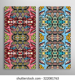 Vertical seamless floral geometric lace patterns set with hand drawn texture for Wedding, Bridal, Valentine's day or Birthday Invitations, fabric or paper print. Vector collection