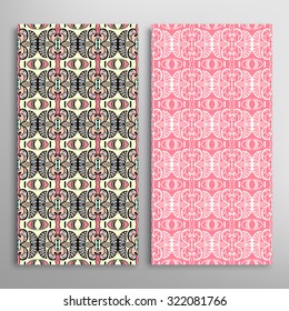 Vertical seamless floral geometric lace patterns set with hand drawn texture for Wedding, Bridal, Valentine's day or Birthday Invitations, fabric or paper print. Vector collection