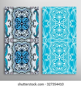 Vertical seamless floral geometric lace patterns set with hand drawn texture for Wedding, Bridal, Valentine's day or Birthday Invitations, fabric or paper print. Vector collection
