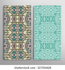 Vertical seamless floral geometric lace patterns set with hand drawn texture for Wedding, Bridal, Valentine's day or Birthday Invitations, fabric or paper print. Vector collection