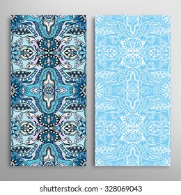Vertical seamless floral geometric lace patterns set with hand drawn texture for Wedding, Bridal, Valentine's day or Birthday Invitations, fabric or paper print. Vector collection