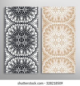 Vertical seamless floral geometric lace patterns set with hand drawn texture for Wedding, Bridal, Valentine's day or Birthday Invitations, fabric or paper print. Vector collection