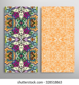 Vertical seamless floral geometric lace patterns set with hand drawn texture for Wedding, Bridal, Valentine's day or Birthday Invitations, fabric or paper print. Vector collection