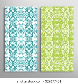 Vertical seamless floral geometric lace patterns set with hand drawn texture for Wedding, Bridal, Valentine's day or Birthday Invitations, fabric or paper print. Vector collection