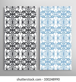 Vertical seamless floral geometric lace patterns set with hand drawn texture for Wedding, Bridal, Valentine's day or Birthday Invitations, fabric or paper print. Vector collection