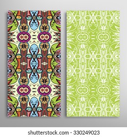 Vertical seamless floral geometric lace patterns set with hand drawn texture for Wedding, Bridal, Valentine's day or Birthday Invitations, fabric or paper print. Vector collection
